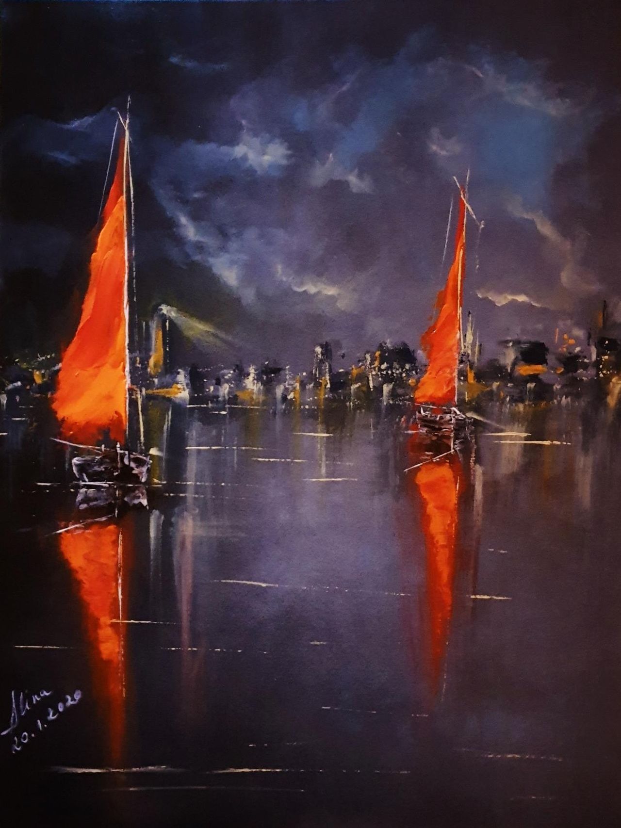 ArteDiAlina.com painting: we are like fire on the water